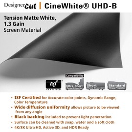 Elite Screens Designer Cut 135" Diag. 16:9, 8K 4K Ultra HD Matte White DIY Raw Projector Screen Material, Black Backed Projection Screen, RM-135H-CWHITEUHDB