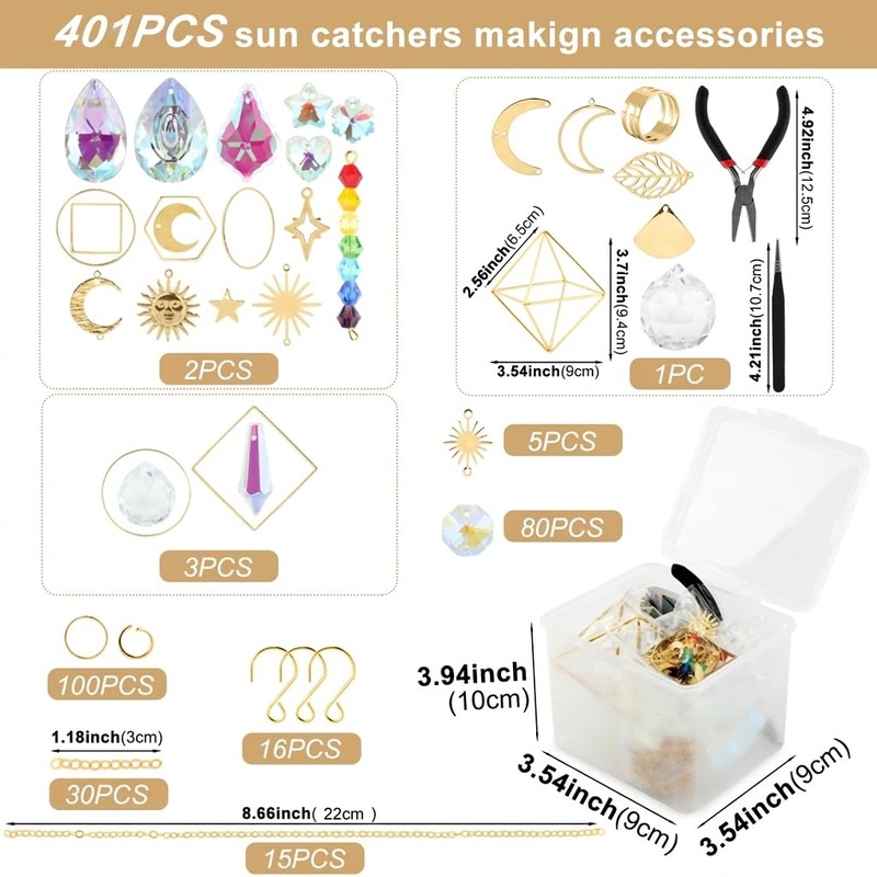 401 Pcs DIY Crystals Suncatcher Kit, Sun Catchers Prism Hanging