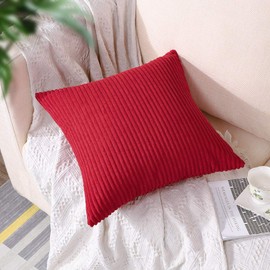 Artscope Cozy Striped Corduroy Pillow Covers Super Soft Decorative Square Throw Pillow Covers Case Cushion Covers for Sofa Couch Bedroom Car Decor 18 x 18 Inches, Red