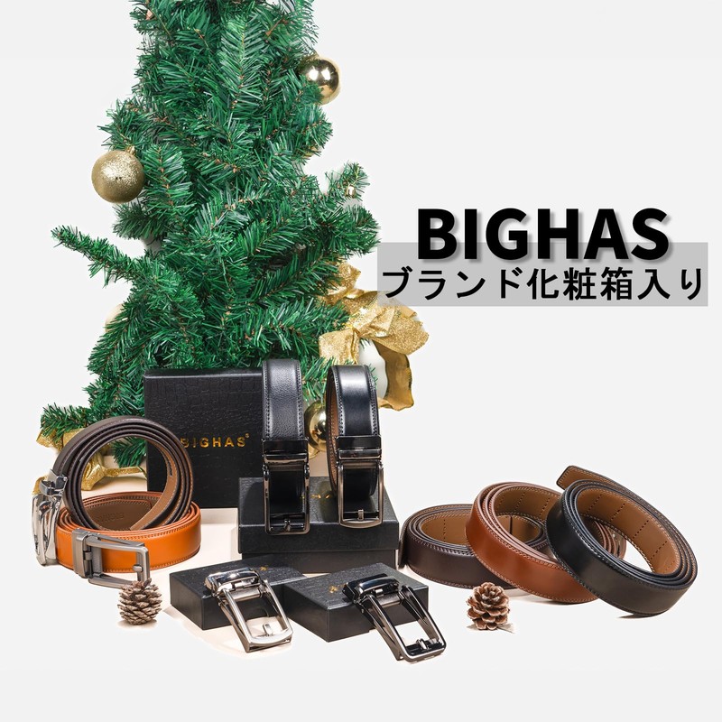 BIGHAS Men's Belt, Width 1.2 inches (3 cm), Auto Lock,