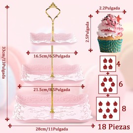 PAGANOOM 2 Soporte de Pastel de Plástico, Soporte de Plástico para Cupcakes, para Pasteles, Postres, Exhibiciones de Dulces, Adecuado para Bodas, Fiestas Familiares (Forma Cuadrada Rosa)