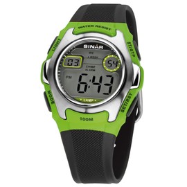 SINAR XE-50-3 Boys' Sports Watch Outdoor Digital Quartz 10 Bar with Resin Strap and Light Black Green Silver, black, stripes