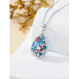HPQQ Ladybug Necklace for Women 925 Sterling Silver Turquoise Necklaces Teardrop Filigree Pendant Necklace Jewelry Christmas Gifts for Women