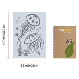 GORGECRAFT Jellyfish Stencil 30×21cm Marine Life Stencils Seaweed Ocean Theme Templates Reusable Sign Square Stencil Hollow Out Drawing Template for Painting on Wood Wall Scrapbooking Card Floor