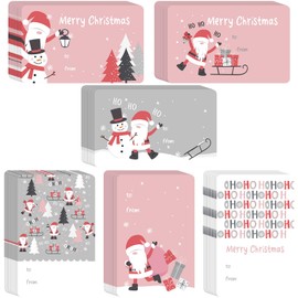 AmazingSpark 120 Pcs Pink Christmas Santa Gift Tags Paper Labels with Glue Points DIY Your Own Presents Christmas Winter Name Gift Label for Winter Holiday Party Supplies