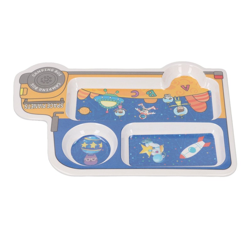 Kids Dinner Plate with Spoon Bamboo Fiber Divided Plates Cartoon
