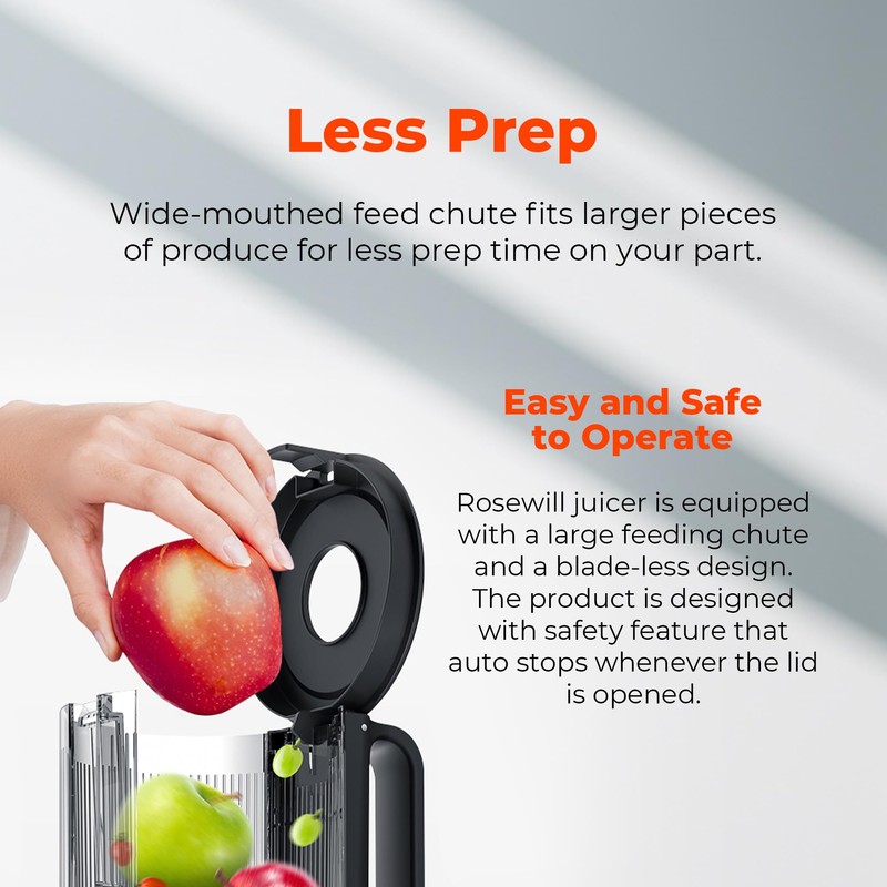 Rosewill Cold Press Juicer, 4.72" Wide Feed Chute Juice Extractor