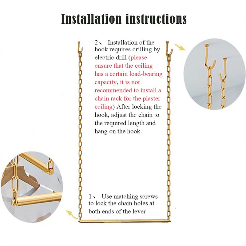 WFDERAN 2 Pcs Height Adjustable Metal Chain Clothing Hanging Racks,Creative