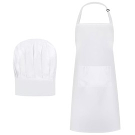 YGKYMVW Chef's Hat Apron Set, White Adjustable Bib Apron, Cooking Apron, White Chef's Hat, Breathable Men Women Baking Apron for Kitchen, Home, Restaurant, Hotel, White