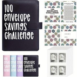 100 Envelope Saving Challenged Binder, Budget Binder, Money Saving Challenge Book, Saving Challenge Notebook, Money Organizer, Budget Planner Book for Budgeting,Birthday Gifts:_Black