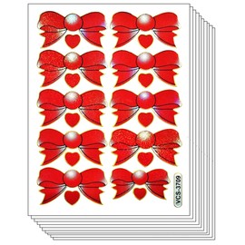 Stickers Glitter Pack 10 Sheets Red Ribbon Bow Fashion Sticker Vinyl Decal Label Decor Craft DIY Scrapbook Book Album Diary Supplies Classroom (06)