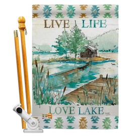 Breeze Decor Lodge Live Life Lake House Flag Set Outdoor Rustic Cabin Moose Wildlife Adventure Forest Small Decorative Gift Yard Banner Double-Sided Made in USA 28 X 40