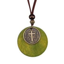 GelConnie Vintage Wood Cross Adjustable Leather Necklace Layered Boho Circle Leather Choker Hippie Jewelry Gift for Women, Faux Leather, No Gemstone