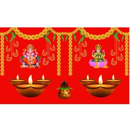 Decorative Backdrop Cloth Laxmi Ganesh Curtain Cloth Hanging on Wall for Indian Traditional Cultural Festival New year Decoration Background Pooja Home Decor (Size:-96"X60")(Multicolour)