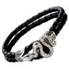 COOLSTEELANDBEYOND Men's Biker Leather Bracelet with Stainless Steel Gothic Snake