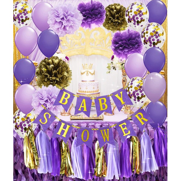 Purple Gold Baby Shower Decorations Qian's Party Purple and Gold Princess Birthday Party Decorations Purple Princess Baby Shower Confetti Purple & Gold Party Decor