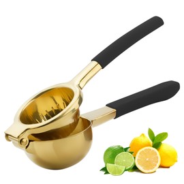 SHIKORI Lemon Squeezer, Large Heavy Duty Handhelp Juicer for Lemon, Stainless Steel Hand Press Citrus Juicer, Lime Squeezer Bar Tool, Manual Citrus Press (Gold & Black)