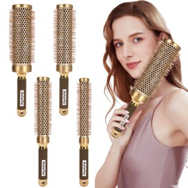 4-Piece Round Hair Brush For Blow Drying, Blow Drying & Styling Roller Brush for Blow Drying, for Women, Volume & Shine, Brown, Hair Brush for Thick Hair