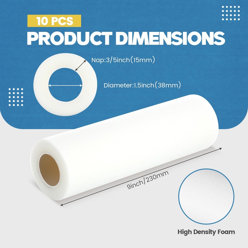 Nuenen 10 Pcs 9 Inch Foam Paint Roller, High Density