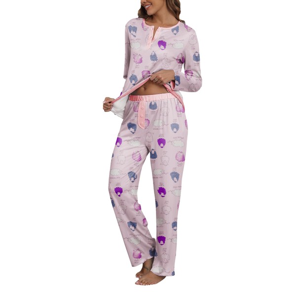 Famulily Pyjamas for Women Sheep Printed Long Sleeve Tops Color