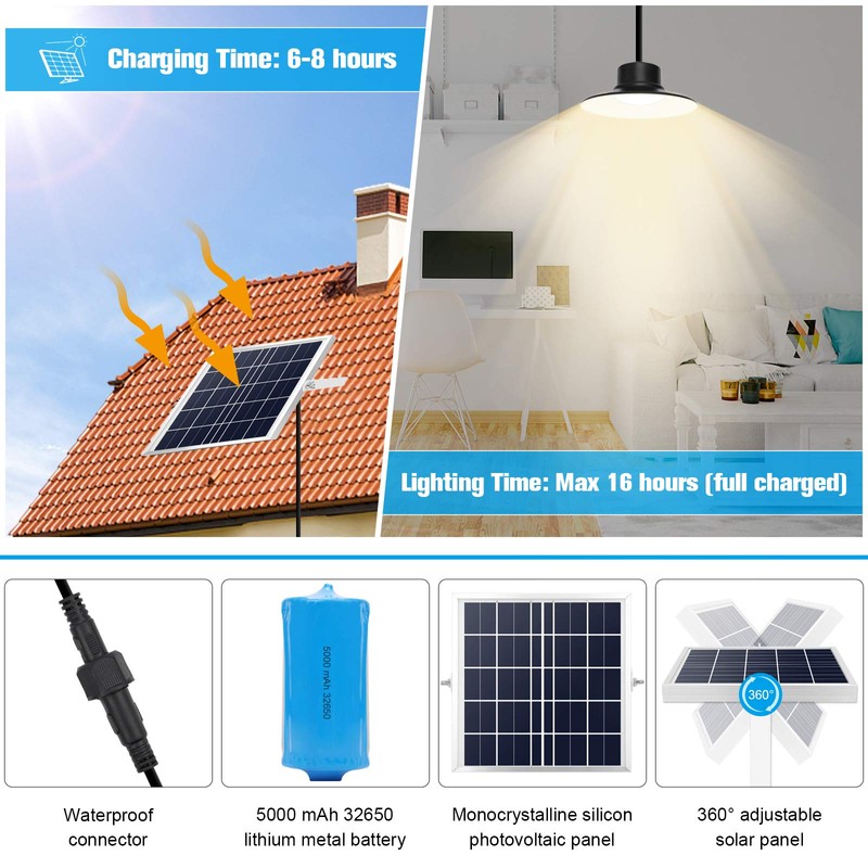 Solar Lights Outdoor, NIORSUN LED Solar Pendant Light 3000K|4000K|5000K| Dimmable