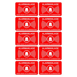 10 Stück Aufkleber Alarmanlage 5 cm x 3 cm | alarmgesichert | wetterfest & UV Schutz | Set