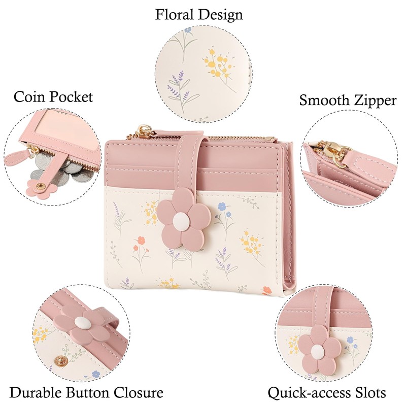 Bakurok Small Wallet Women RFID Vegan Leather Bifold Compact Card