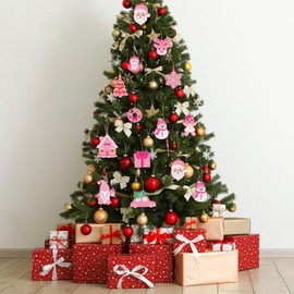 Pink Christmas Ornaments for Tree Decorations–12pcs PVC Pastel Pink Ornaments for Christmas Tree Decor