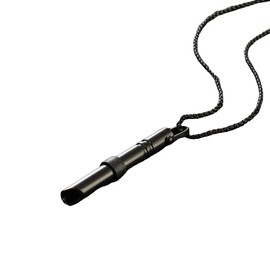 AIMALL Mindful Anapana Breathing Necklace, Meditation Aid Stress Relief Whistle Pendant, Stainless Steel, 27.56 Inch Chain, Available in Silver, Gold, Black (Black)