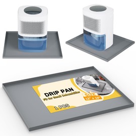 Powrocket Dehumidifier Drip Pan for Leaks, 12'' x 10'' Dehumidifier Mat with Raised Edge, Non-Slip Waterproof Drip Pan for Dehumidifiers, Prevent Water Leakage and Floor Damage, Gray