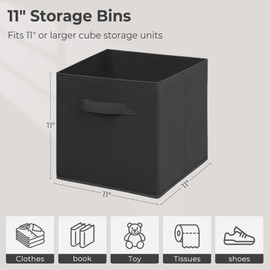 STORAGEIDEAS 11x11 Inch Storage Bins Cubes, Fabric Foldable Storage Box, Collapsible Closet Organizer for Clothes, Blankets, Office, Bedroom, Living Room, Shelf Cabinet, Bookcase, Black, 9 Pack