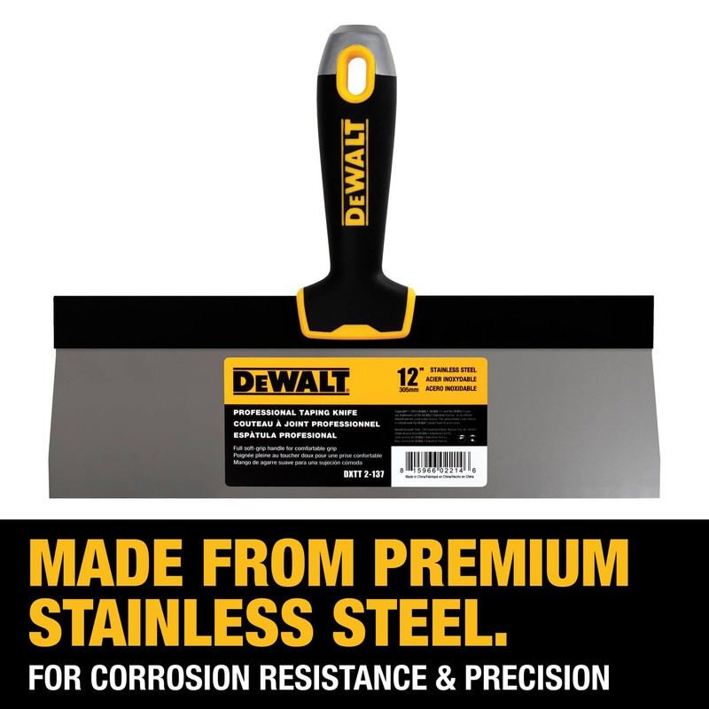 DEWALT 12" Taping Knife | Stainless Steel w/Soft Grip Handle