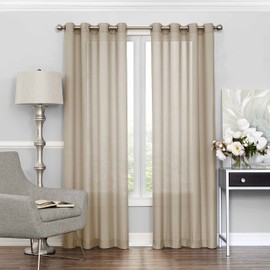 ECLIPSE Sheer Bedroom-Liberty 52" x 95" Light Filtering Grommet Top Single Window Panel Curtain Living Room, Ecru