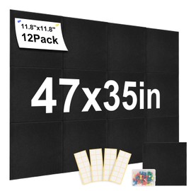 Large Cork Board for Wall 47" x 35", 12 Pack Felt Wall Tiles with Safe Removable Adhesive Tabs, Cork Boards Bulletin Board for Home Office Essentials Pin Board Tack Board Felt Board