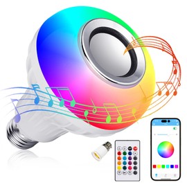 JETENCN Lighting LED+ Color Changing Speaker LED Light Bulb with Remote Control and APP, Soft White, Comes with B22 Socket