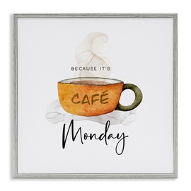 Stupell Industries Because It's Monday Mug Gray Framed Giclee Art Design by Joy Hall, 12 x 12