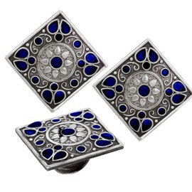 Aheli Oxidised Silver Square Floral Adjustable Ring with Earrings Combo Afghani Tribal Indian Traditional Bollywood Ethnic Antique Jewelry Set for Women (Blue)