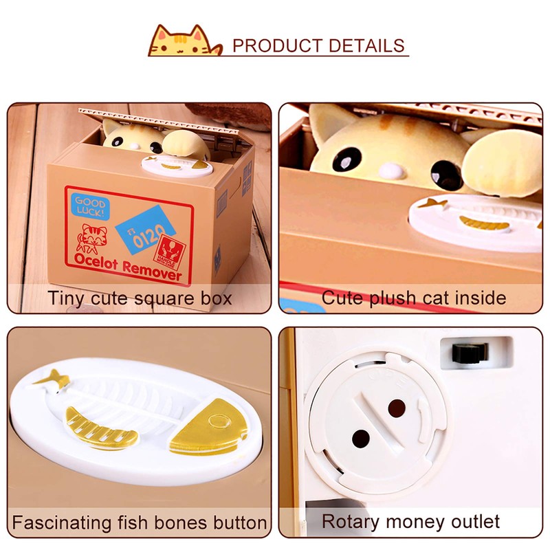 Automatic Cat Money Box Coin Bank Stealing Coins Cents Saving