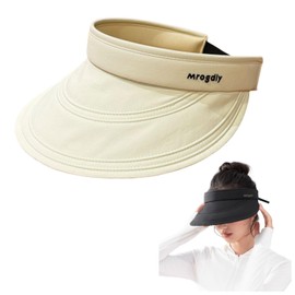 Weuiean KDMG-014 Women's Sun Visor, UV Protection, Wide Brim, Hat, Sun Cap, Quick Drying, Breathable, Elastic Cord, Adjustable Size, UV Protection, Sun Protection, beige, Free size
