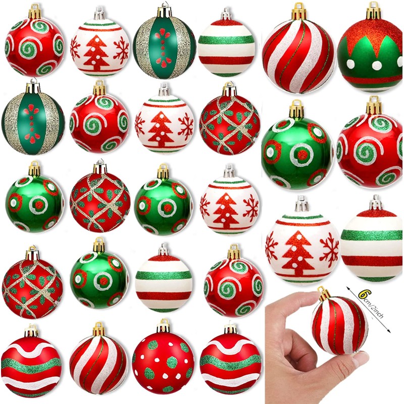 Set of 30 Christmas Baubles Plastic Red White Christmas Tree