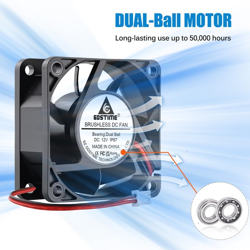 GDSTIME 60mm x 25mm 12V DC Waterproof IP67 Fan High