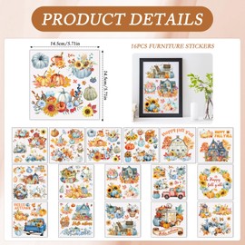 Shejdgart Fall Rub on Transfers for Crafts - 16 Sheets Vintage Autumn Rub on Transfer Stickers, Pumpkin Maple Leaf Car Furniture Decals for Wood DIY Home Decor 5.7x5.7 Inch