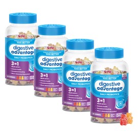 Digestive Advantage 3-in-1 Natural Fruit Flavors Probiotic Gummies for Women & Men Occasional Bloating, Minor Abdominal Discomfort & Gut Health, 80 Count Gummies (4 Pack)