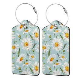 2 Pack Luggage Tag for Suitcases, White Daisy Watercolor Floral Leather Baggage Tags Privacy Cover ID Label for Women Men Travel