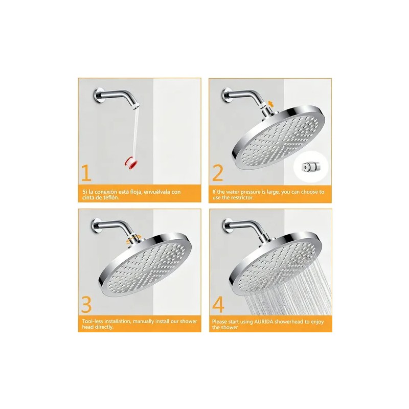 Regadera Redonda de Ducha para Baño Cromada, 15 cm de