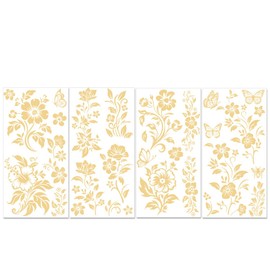PLIGREAT 4 Sheets Gold Floral Rub on Transfers for Craft 30x15cm Monochrome Flower Furniture Transfer Paper Waterproof Rub on Sticker Decals for DIY Wood Dressers Cabinet Scrapbooking Home Decorative