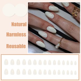 Ceboic Pack of 24 Beige Press On Nails Medium Almond Nails for Sticking Plain French Fake Nails Reusable False Nails Almond Acrylic Full Cover Artificial Nails for Women