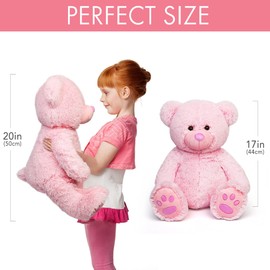 LotFancy Teddy Bear Stuffed Animals, 20 inch Pink Stuffed Bear, Cute Plush Toy with Footprints, Plushies for Kids Baby Toddlers on for Girlfriend, Easter Decoration