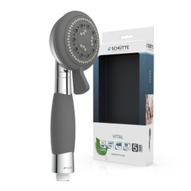SCHÜTTE Vital Hand Shower with Non-Slip Handle, Shower Head with Anti-Limescale Nubs, 3 Adjustable Jet Types and Water Stop Function, Anti-limescale Shower Head for the Shower