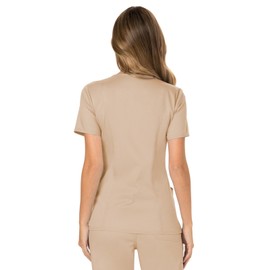 Cherokee Scrubs for Women Mock Wrap Top with 3 Pocket, Back Princess Seams WW610, M, Khaki